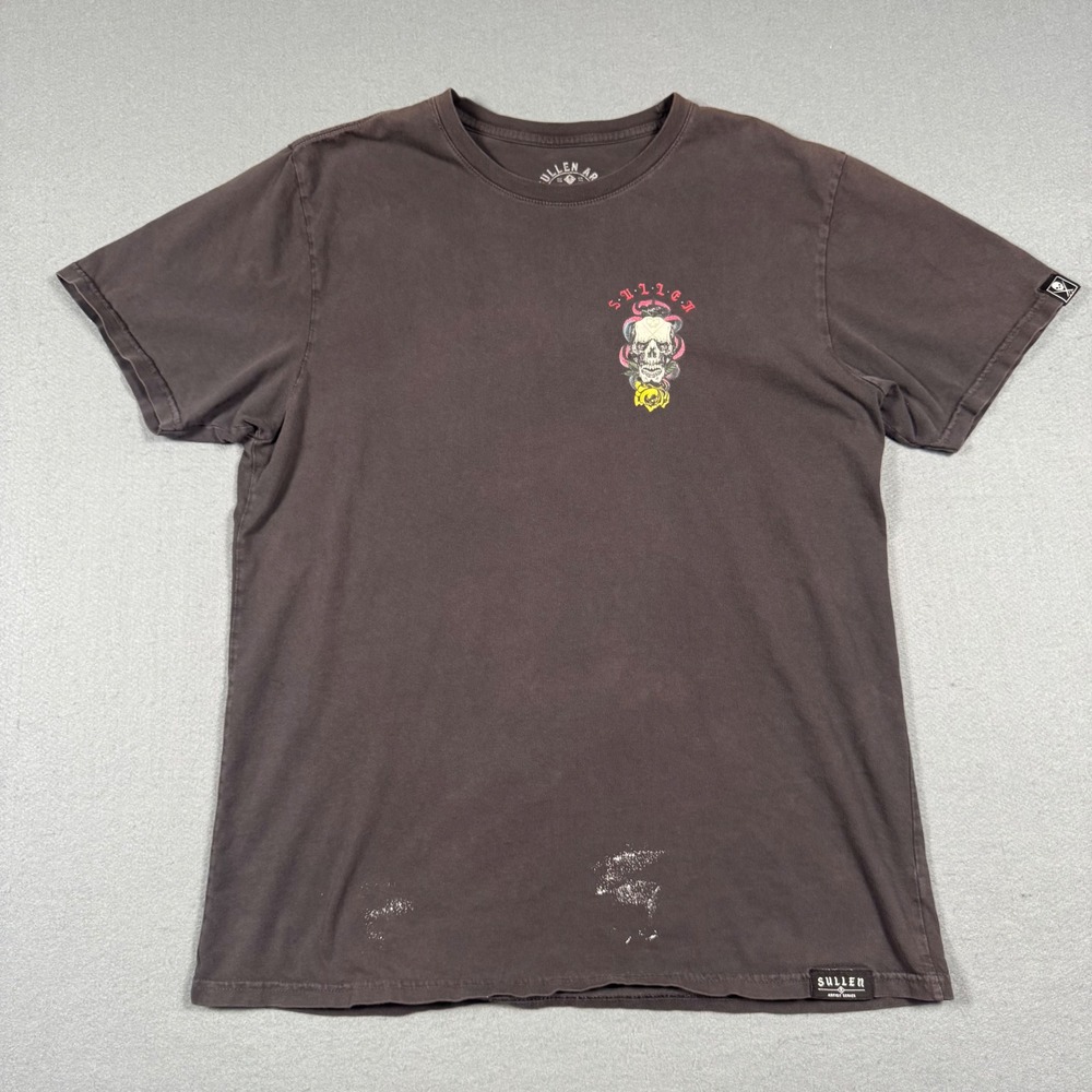Sullen Art Collective T-Shirt Mens Large Brown Tattoo Graphic Skull Snake Rose